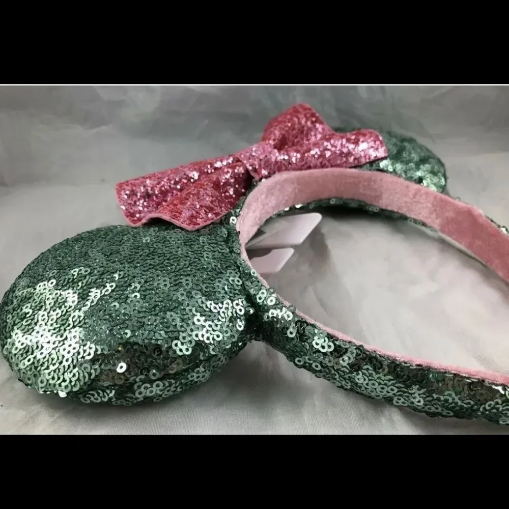 Disney Parks Sugar Rush Pink Bow Mint Green Teal Sequin Minnie Ears Headband NEW